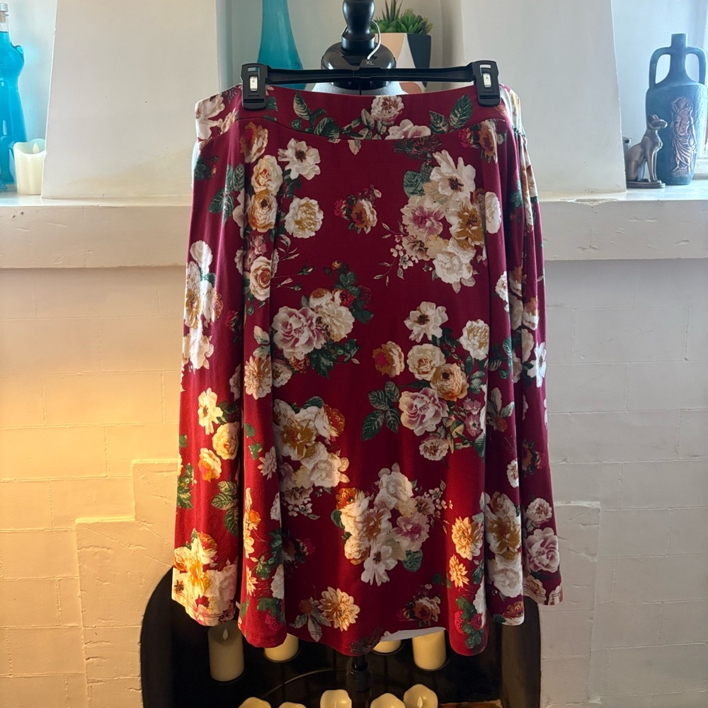 Amelia James Burgundy Floral A-Line Skirt